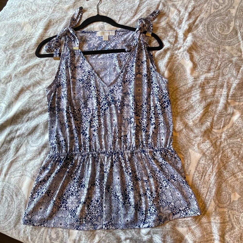 Michael Kors - Blue Print Blouse with Bow Detail - Size L